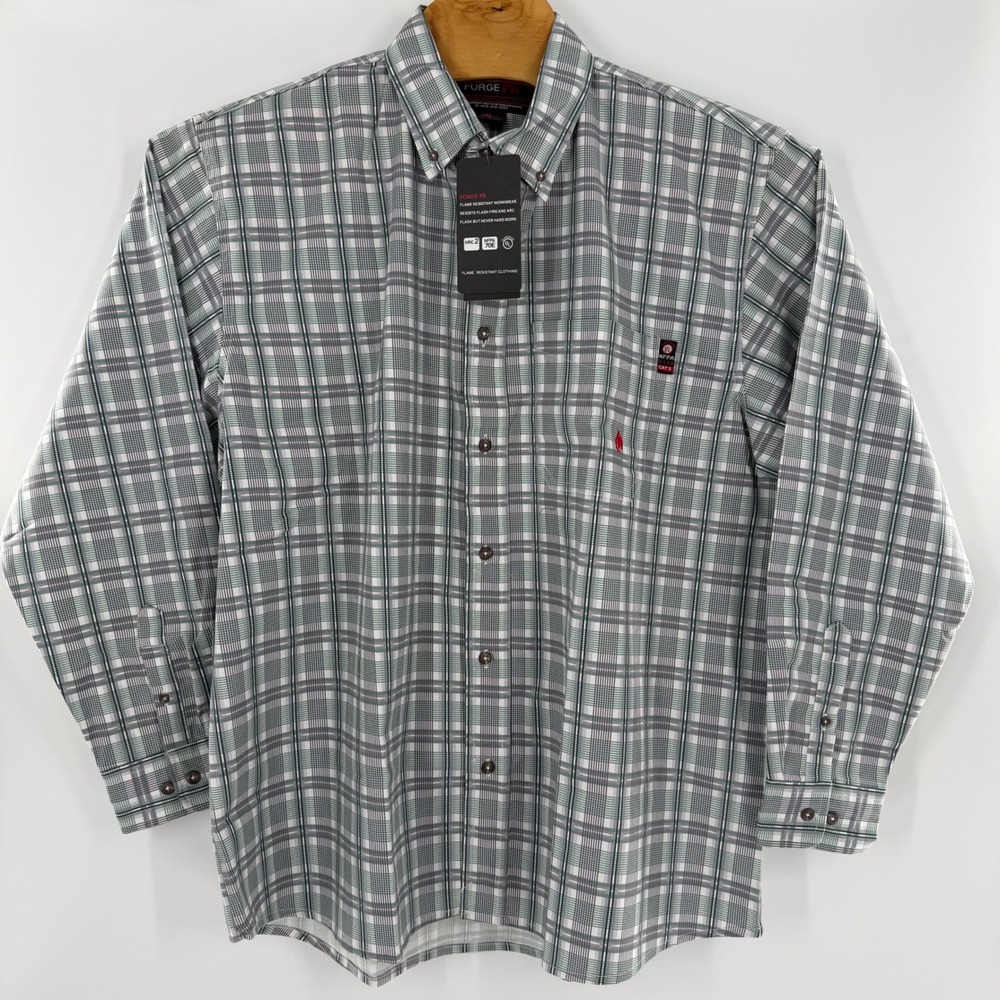 Forge FR Mens XL Green Plaid Flame Resistant Work Shirt NFPA 2112 CAT 2 NWT
